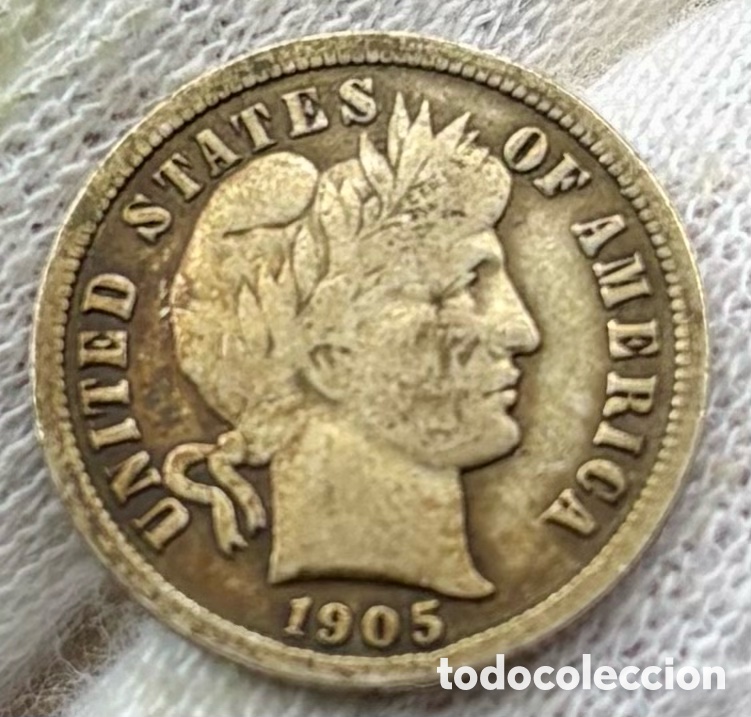 Monedas antiguas de Am&eacute;rica: Moneda PLATA USA 1 Dime 1905-S Barber. EEUU Estados Unidos
