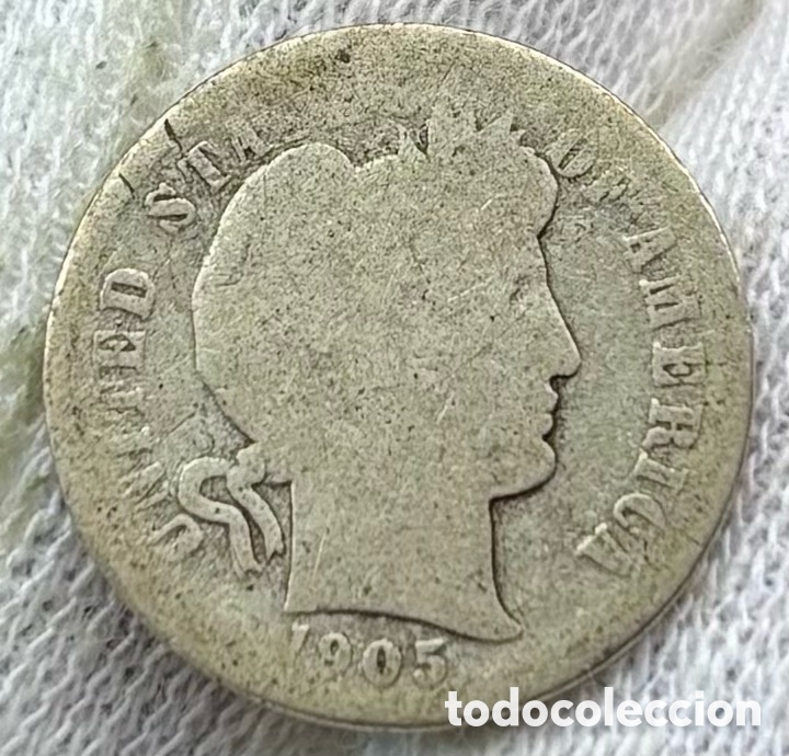 Monedas antiguas de Am&eacute;rica: Moneda PLATA USA 1 Dime 1905 Barber. EEUU Estados Unidos