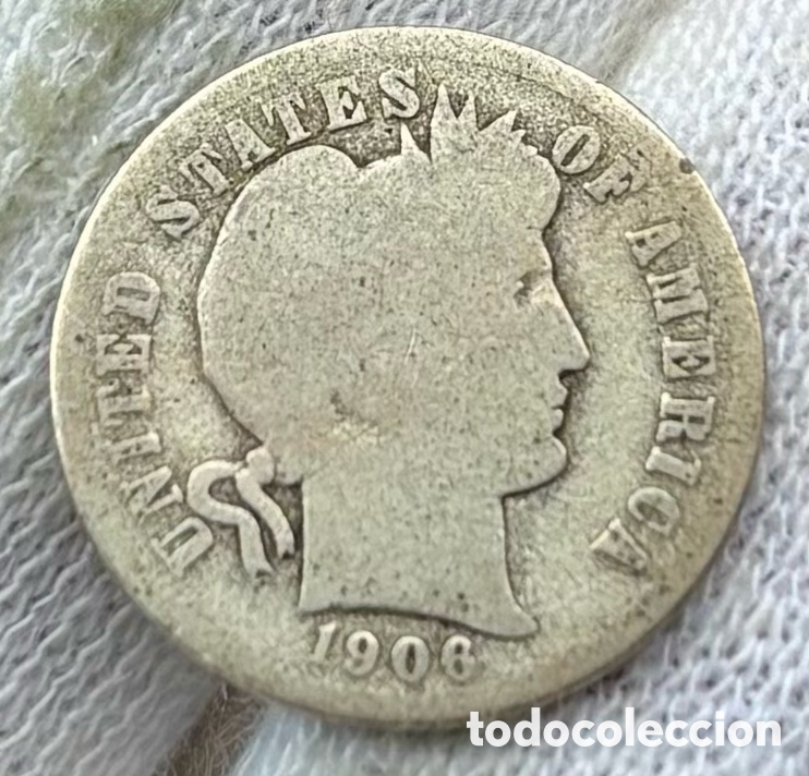 Monedas antiguas de Am&eacute;rica: Moneda PLATA USA 1 Dime 1906-D Barber. EEUU Estados Unidos