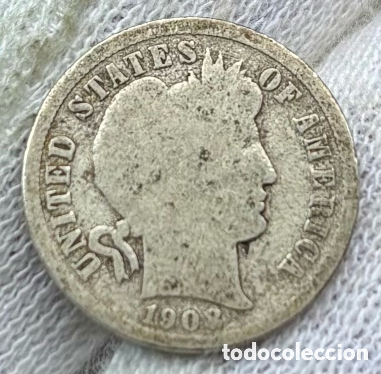 Monedas antiguas de Am&eacute;rica: Moneda PLATA USA 1 Dime 1908-O Barber. EEUU Estados Unidos