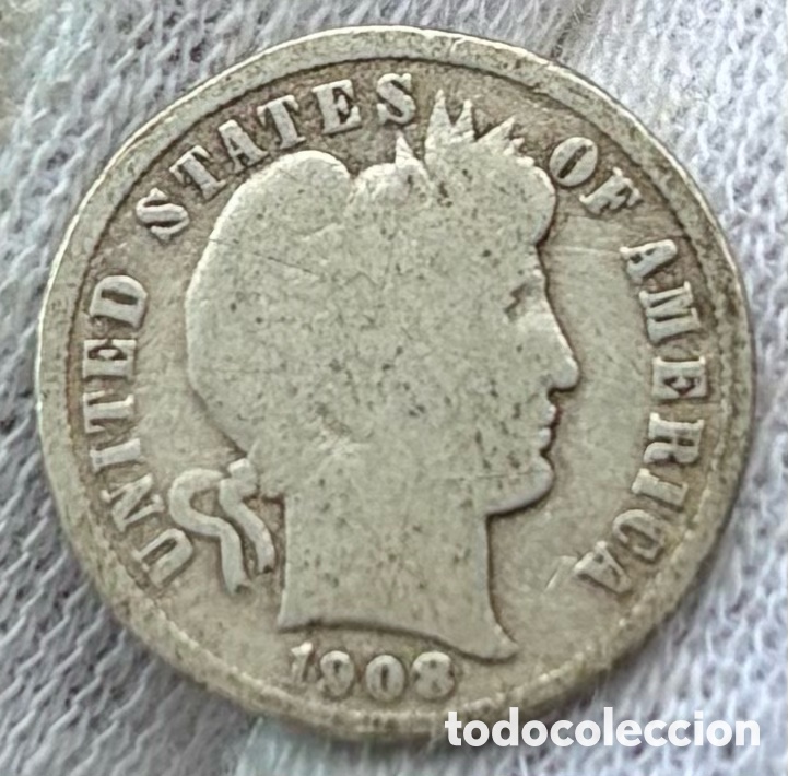 Monedas antiguas de Am&eacute;rica: Moneda PLATA USA 1 Dime 1908 Barber . EEUU Estados Unidos