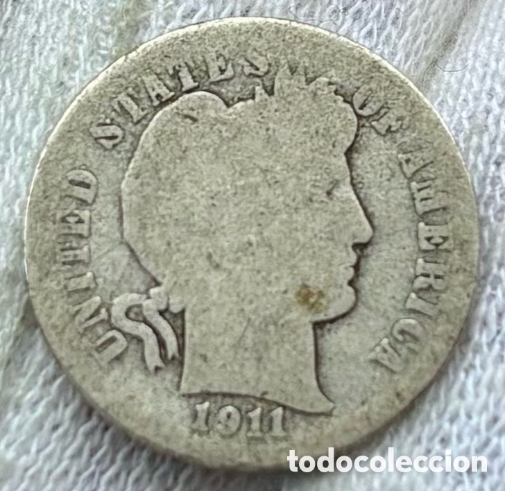 Monedas antiguas de Am&eacute;rica: Moneda PLATA USA 1 Dime 1911-D Barber. EEUU Estados Unidos
