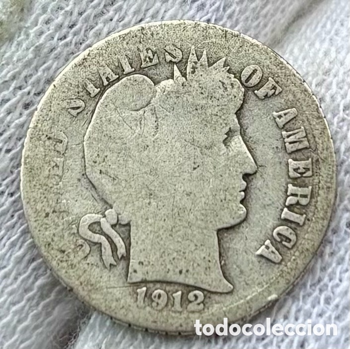 Monedas antiguas de Am&eacute;rica: Moneda PLATA USA 1 Dime 1912-S Barber. EEUU Estados Unidos