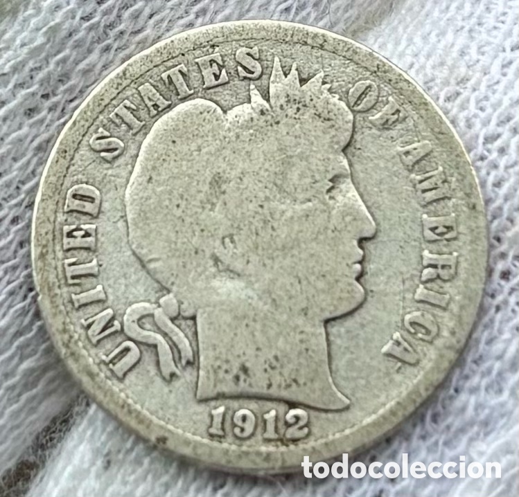Monedas antiguas de Am&eacute;rica: Moneda PLATA USA 1 Dime 1912-D Barber. EEUU Estados Unidos