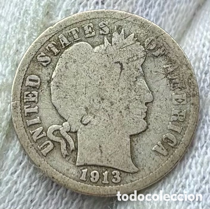 Monedas antiguas de Am&eacute;rica: Moneda PLATA USA 1 Dime 1913 Barber. EEUU Estados Unidos