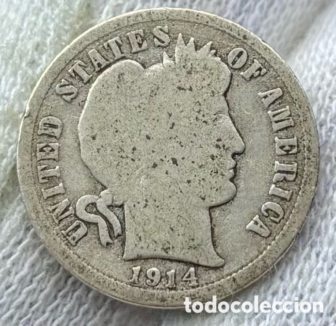 Monedas antiguas de Am&eacute;rica: Moneda PLATA USA 1 Dime 1914 Barber. EEUU Estados Unidos