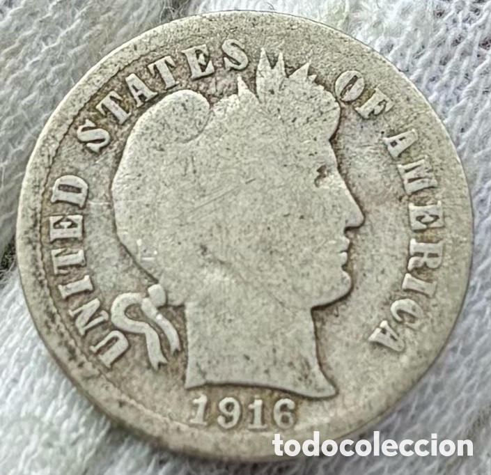 Monedas antiguas de Am&eacute;rica: Moneda PLATA USA 1 Dime 1916-S Barber. EEUU Estados Unidos