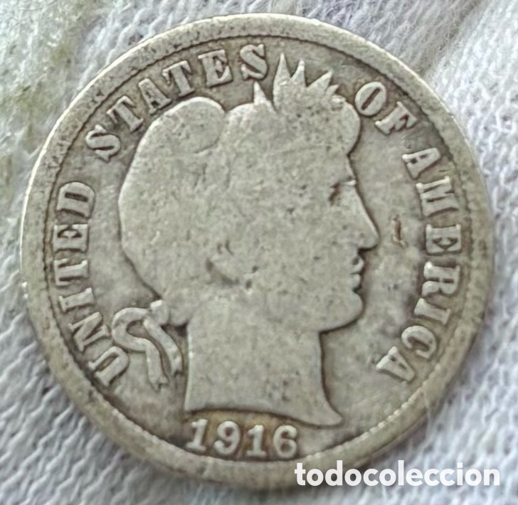 Monedas antiguas de Am&eacute;rica: Moneda PLATA USA 1 Dime 1916 Barber. EEUU Estados Unidos