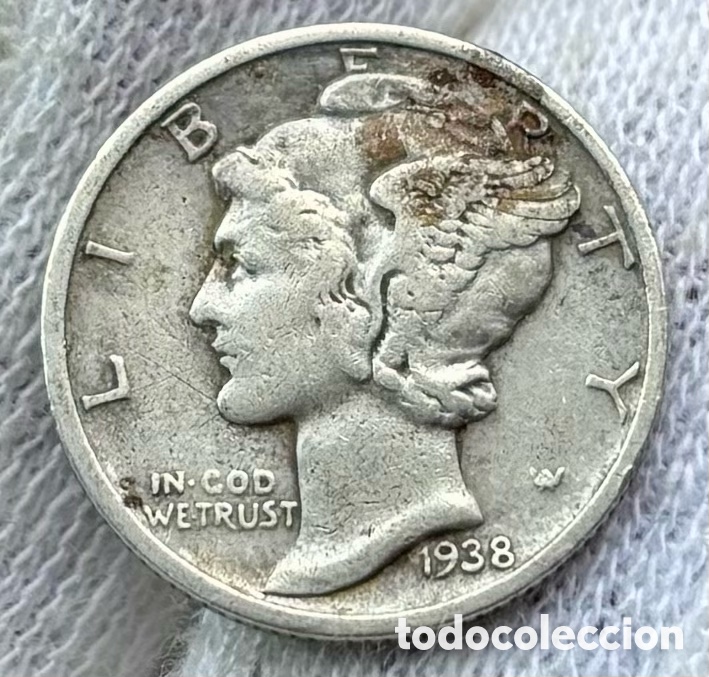 Monedas antiguas de Am&eacute;rica: Moneda PLATA USA 1 Dime 1938-D. EEUU Estados Unidos
