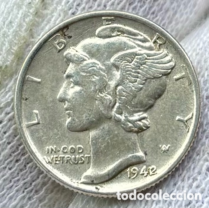 Monedas antiguas de Am&eacute;rica: Moneda PLATA USA 1 Dime 1942. EEUU Estados Unidos