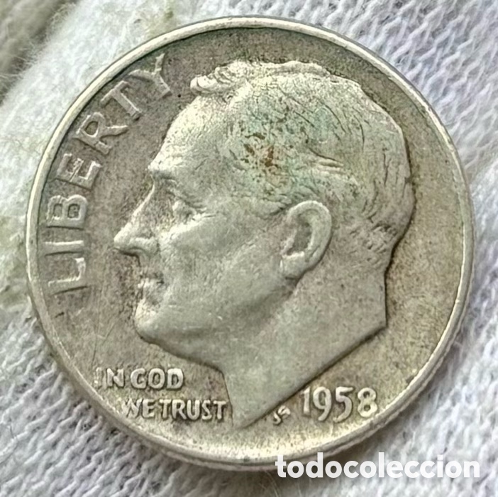 Monedas antiguas de Am&eacute;rica: Moneda PLATA USA 1 Dime 1958-D . EEUU Estados Unidos