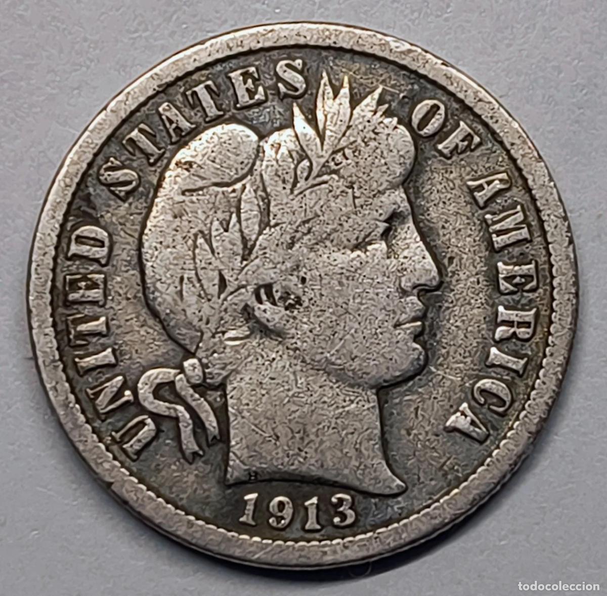 Monedas antiguas de Am&eacute;rica: 1 Dime 1913 Barber Plata