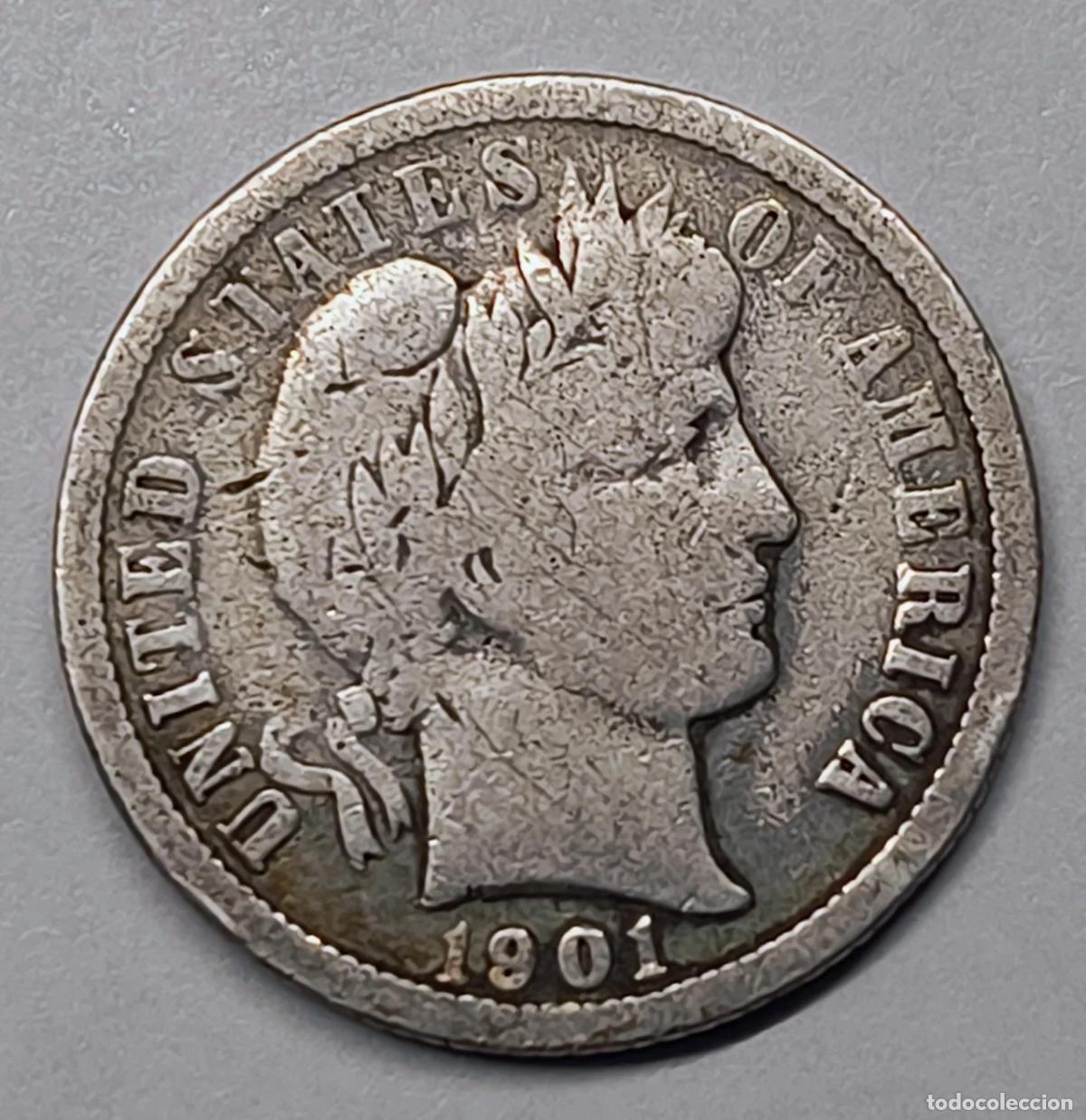 Monedas antiguas de Am&eacute;rica: 1 Dime 1901-O Barber Plata