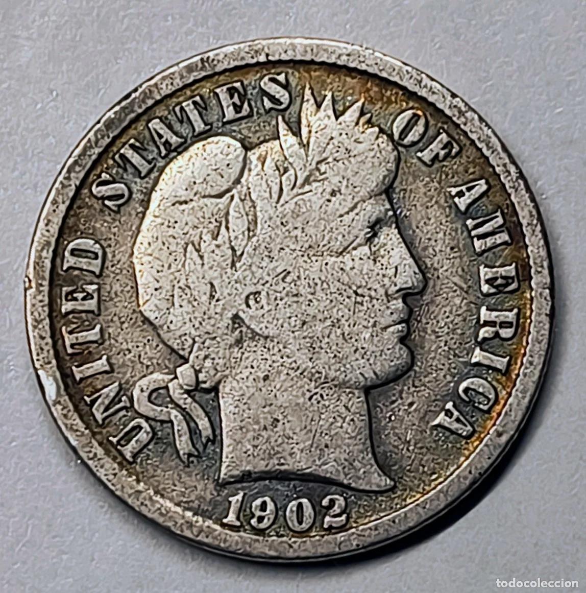 Monedas antiguas de Am&eacute;rica: 1 Dime 1902 Barber Plata