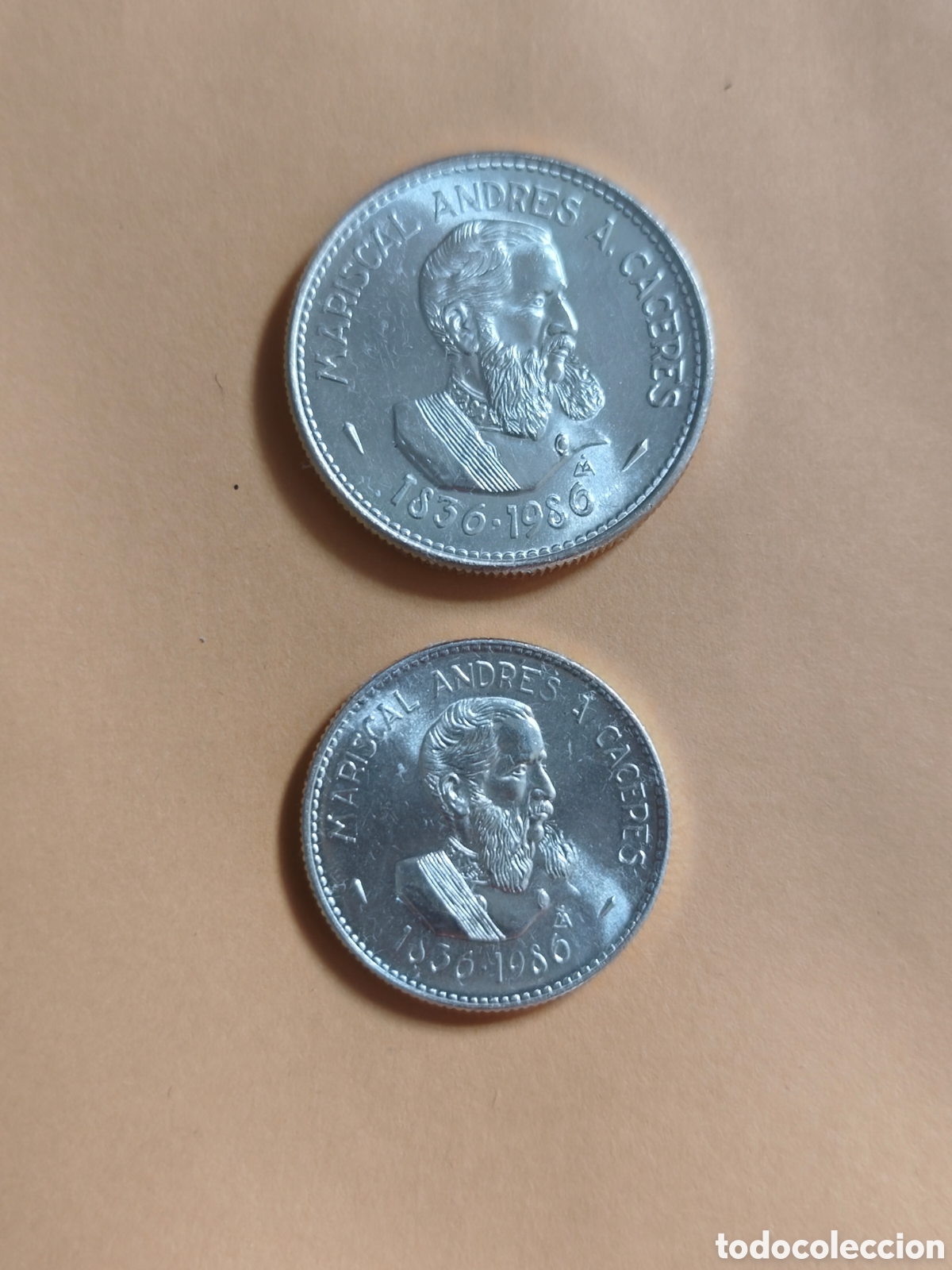Monedas antiguas de Am&eacute;rica: Lote 2 monedas conmemorativas Per&uacute; 1986 plata 0.925