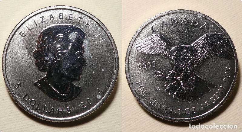 Monedas antiguas de Am&eacute;rica: Moneda de canada 5 dolares una onza 2014 AGUILA DEL CANADA, 1 OZ plata 999