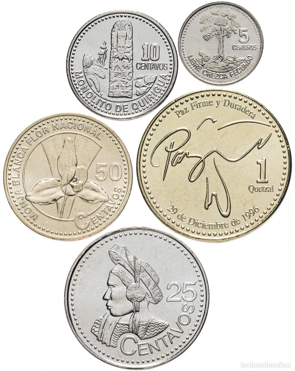Monedas antiguas de Am&eacute;rica: GUATEMALA serie 5 monedas acu&ntilde;adas entre el a&ntilde;o 2010 Y 2022