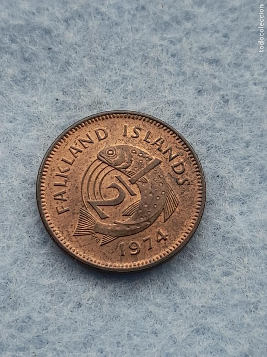Moedas antigas da Am&eacute;rica: Islas Malvinas. 1/2 Penique. A&ntilde;o 1974.