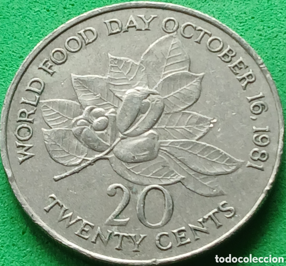 Monedas antiguas de Am&eacute;rica: Jamaica 20 cents 1981 km#120 FAO/ inscripci&oacute;n ancha JAMAICA/ poco com&uacute;n!