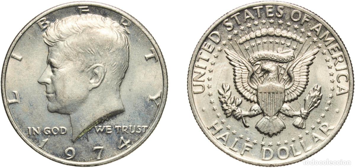 Monedas antiguas de Am&eacute;rica: United States Federal republic 1974 &frac12; Dollar &rdquo;Kennedy Half Dollar&rdquo; Copper-nickel clad copper (91.67