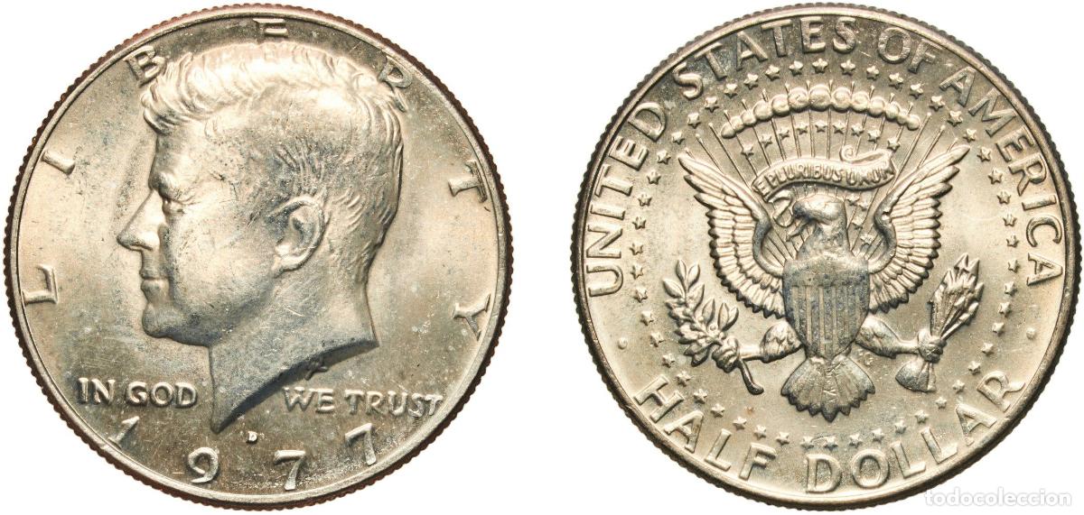 Monedas antiguas de Am&eacute;rica: United States Federal republic 1977 D &frac12; Dollar &rdquo;Kennedy Half Dollar&rdquo; Copper-nickel clad copper (91.