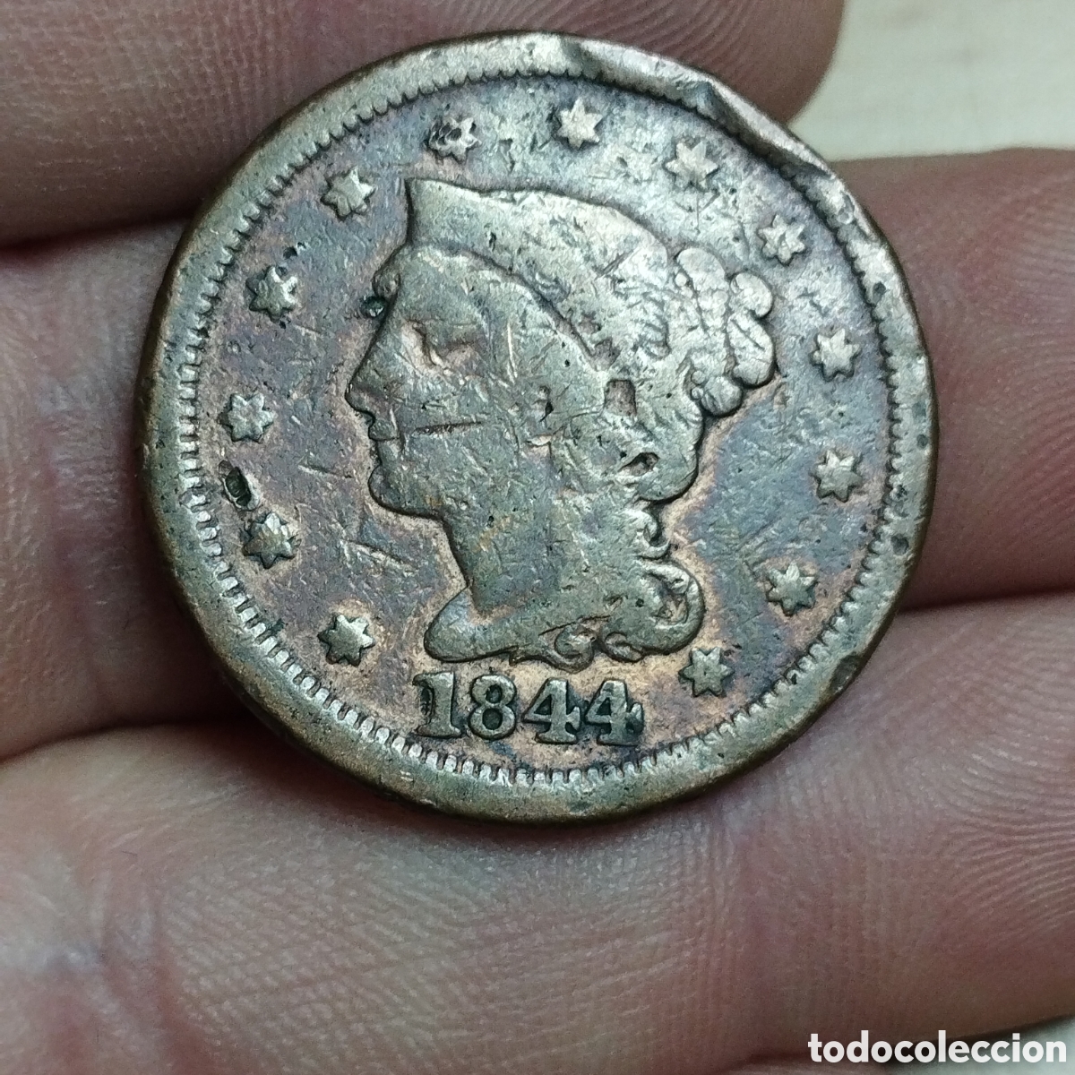 Monedas antiguas de Am&eacute;rica: Un centavo 1844. Estados Unidos de Norteamerica.