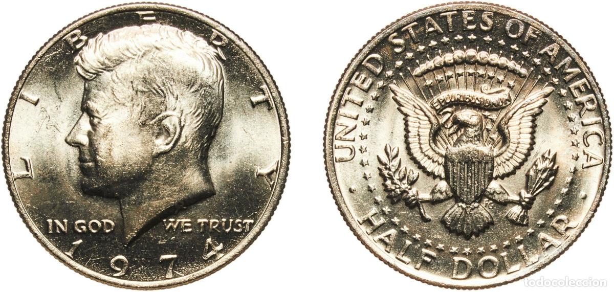 Monedas antiguas de Am&eacute;rica: United States Federal republic 1974 &frac12; Dollar &rdquo;Kennedy Half Dollar&rdquo; Copper-nickel clad copper (91.67