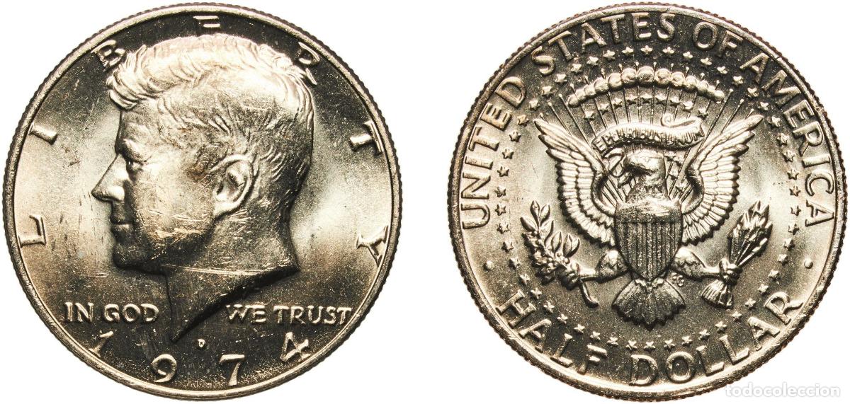 Monedas antiguas de Am&eacute;rica: United States Federal republic 1974 D &frac12; Dollar &rdquo;Kennedy Half Dollar&rdquo; Copper-nickel clad copper (91.