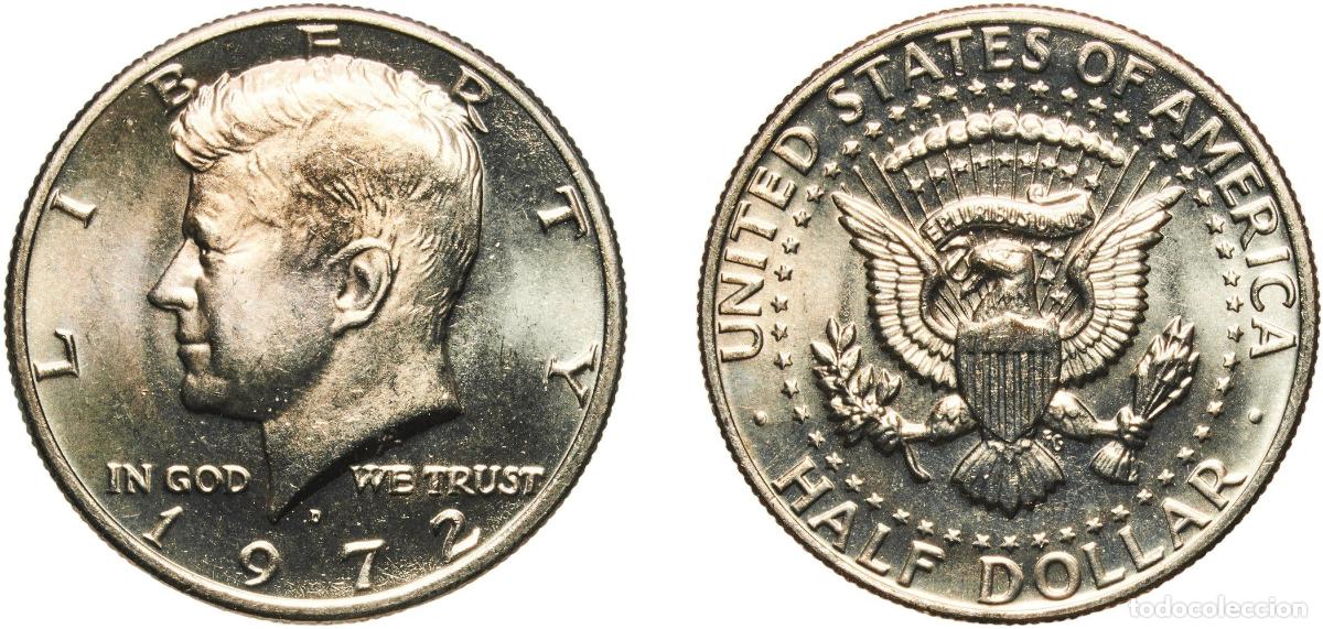 Monedas antiguas de Am&eacute;rica: United States Federal republic 1972 D &frac12; Dollar &rdquo;Kennedy Half Dollar&rdquo; Copper-nickel clad copper (91.