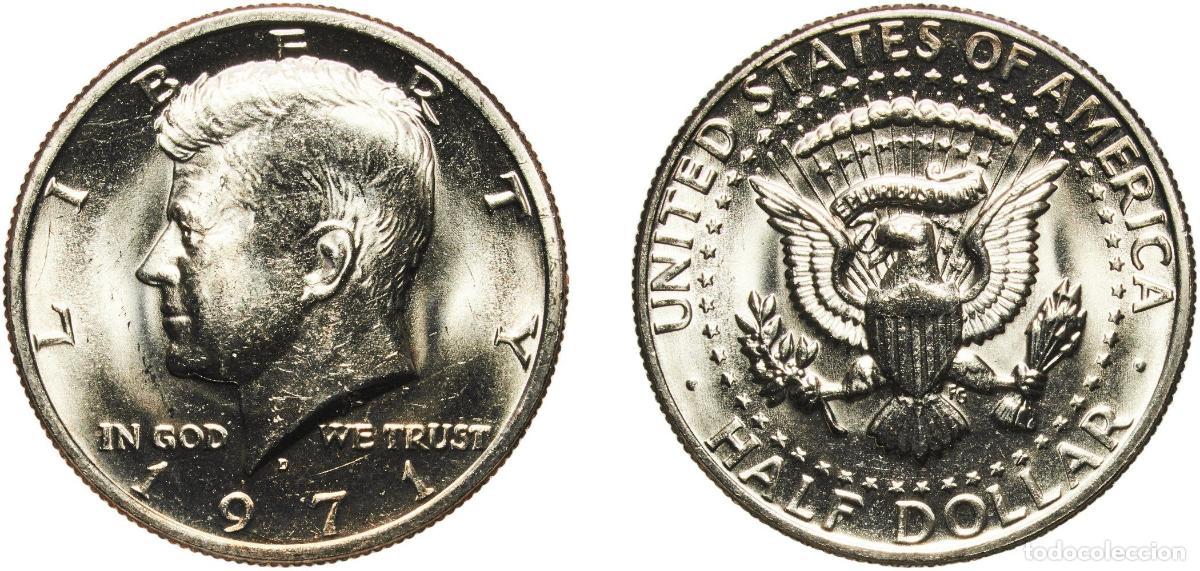 Monedas antiguas de Am&eacute;rica: United States Federal republic 1971 D &frac12; Dollar &rdquo;Kennedy Half Dollar&rdquo; Copper-nickel clad copper (91.