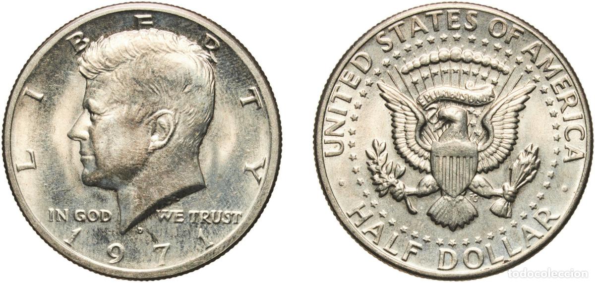 Monedas antiguas de Am&eacute;rica: United States Federal republic 1971 D &frac12; Dollar &rdquo;Kennedy Half Dollar&rdquo; Copper-nickel clad copper (91.
