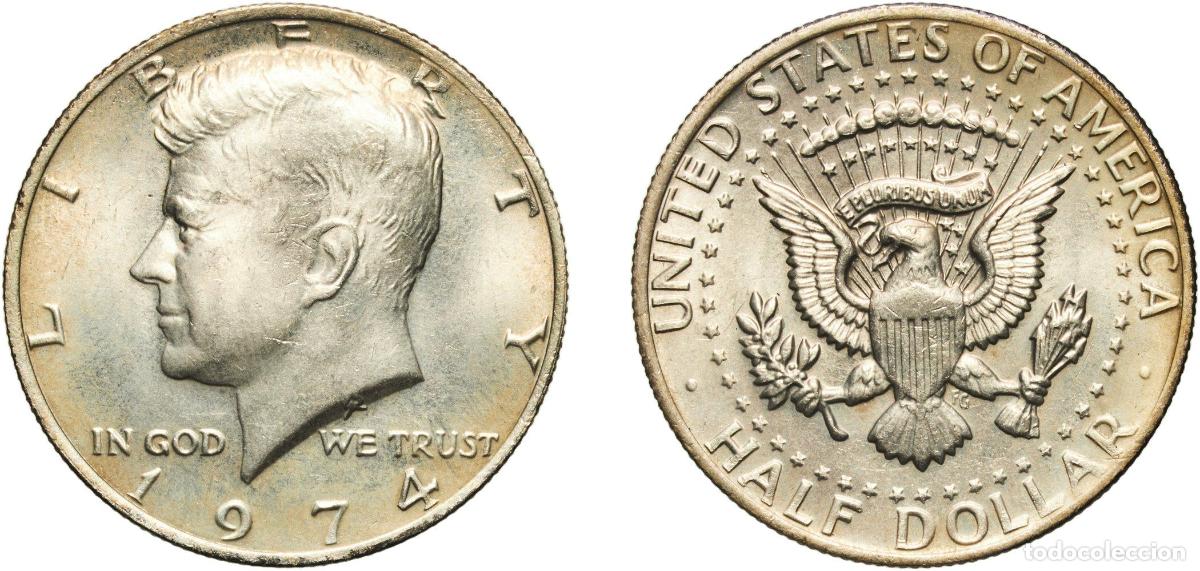 Monedas antiguas de Am&eacute;rica: United States Federal republic 1974 &frac12; Dollar &rdquo;Kennedy Half Dollar&rdquo; Copper-nickel clad copper (91.67