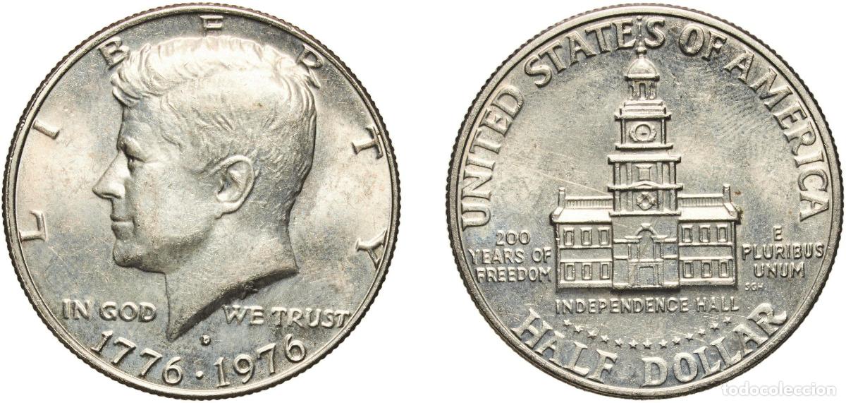 Monedas antiguas de Am&eacute;rica: United States Federal republic 1976 D &frac12; Dollar &rdquo;Kennedy Half Dollar&rdquo; (Bicentennial) Copper-nickel c