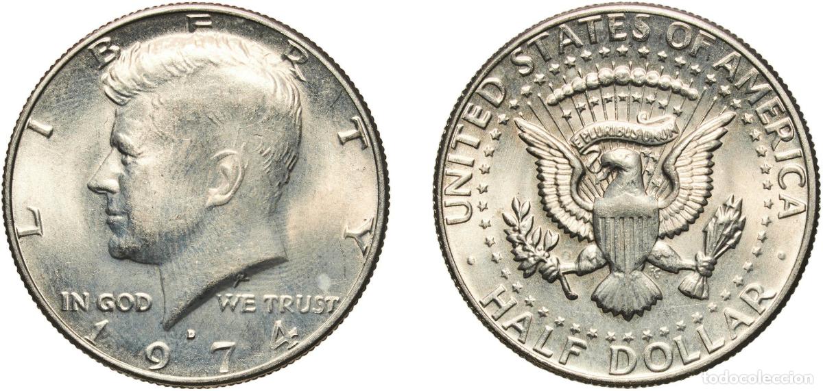 Monedas antiguas de Am&eacute;rica: United States Federal republic 1974 D &frac12; Dollar &rdquo;Kennedy Half Dollar&rdquo; Copper-nickel clad copper (91.