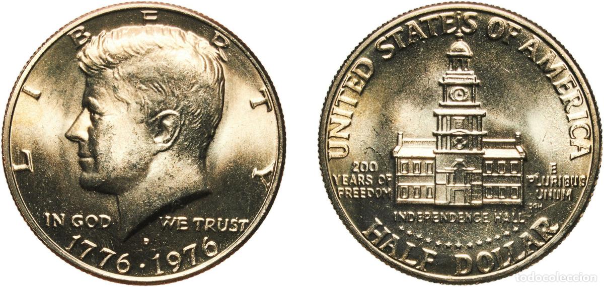 Monedas antiguas de Am&eacute;rica: United States Federal republic 1976 D &frac12; Dollar &rdquo;Kennedy Half Dollar&rdquo; (Bicentennial) Copper-nickel c