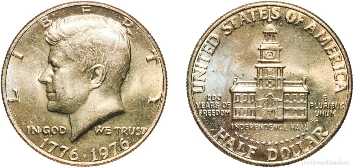 Monedas antiguas de Am&eacute;rica: United States Federal republic 1976 &frac12; Dollar &rdquo;Kennedy Half Dollar&rdquo; (Bicentennial) Copper-nickel cla