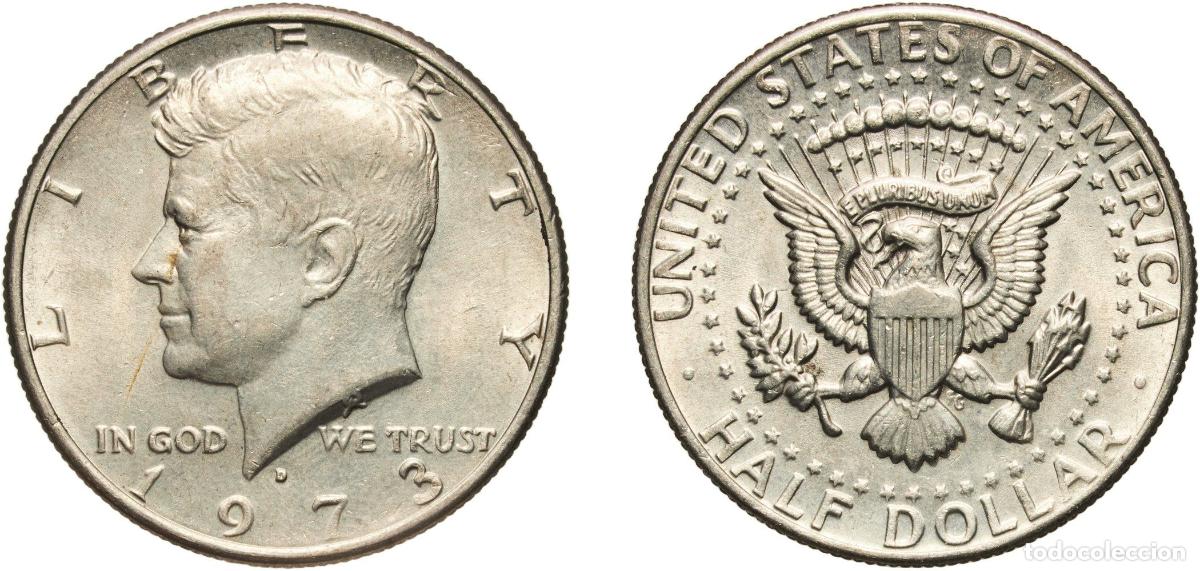 Monedas antiguas de Am&eacute;rica: United States Federal republic 1973 D &frac12; Dollar &rdquo;Kennedy Half Dollar&rdquo; Copper-nickel clad copper (91.