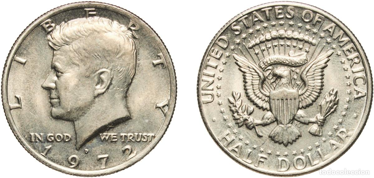 Monedas antiguas de Am&eacute;rica: United States Federal republic 1972 D &frac12; Dollar &rdquo;Kennedy Half Dollar&rdquo; Copper-nickel clad copper (91.