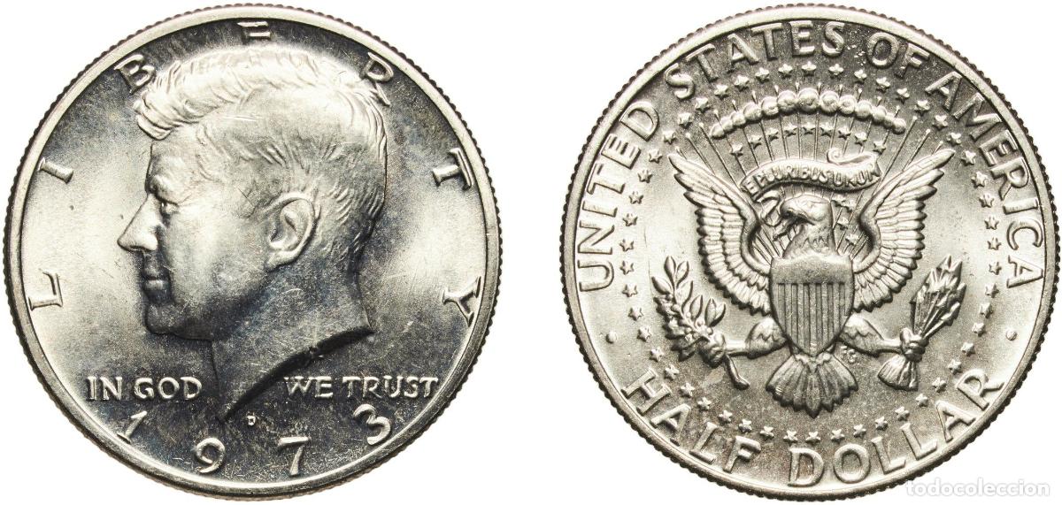 Monedas antiguas de Am&eacute;rica: United States Federal republic 1973 D &frac12; Dollar &rdquo;Kennedy Half Dollar&rdquo; Copper-nickel clad copper (91.