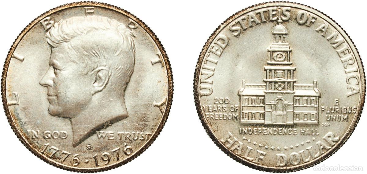 Monedas antiguas de Am&eacute;rica: United States 1976 S &frac12; Dollar &rdquo;Kennedy Half Dollar&rdquo; (Bicentennial, Silver Issue) Billon (.400 silve