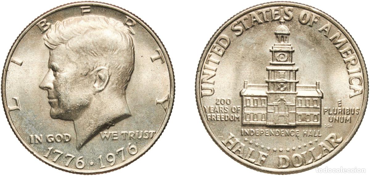 Monedas antiguas de Am&eacute;rica: United States Federal republic 1976 &frac12; Dollar &rdquo;Kennedy Half Dollar&rdquo; (Bicentennial) Copper-nickel cla