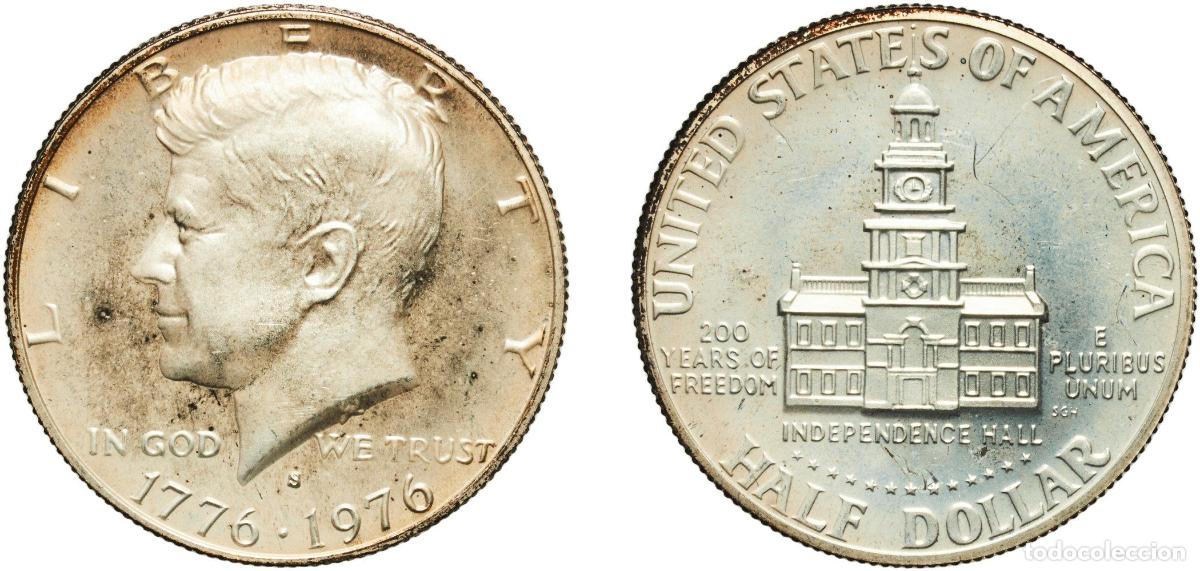 Monedas antiguas de Am&eacute;rica: United States Federal republic 1976 S &frac12; Dollar Proof &rdquo;Kennedy Half Dollar&rdquo; (Bicentennial, Silver Is