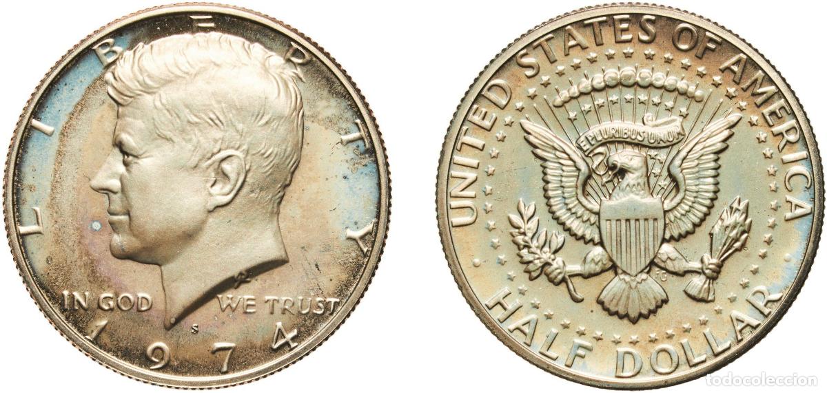 Monedas antiguas de Am&eacute;rica: United States Federal republic 1974 D &frac12; Dollar &rdquo;Kennedy Half Dollar&rdquo; Copper-nickel clad copper (91.