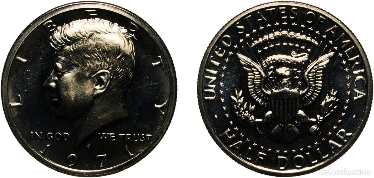 Monedas antiguas de Am&eacute;rica: United States Federal republic 1971 S &frac12; Dollar &rdquo;Kennedy Half Dollar&rdquo; Copper-nickel clad copper (91.