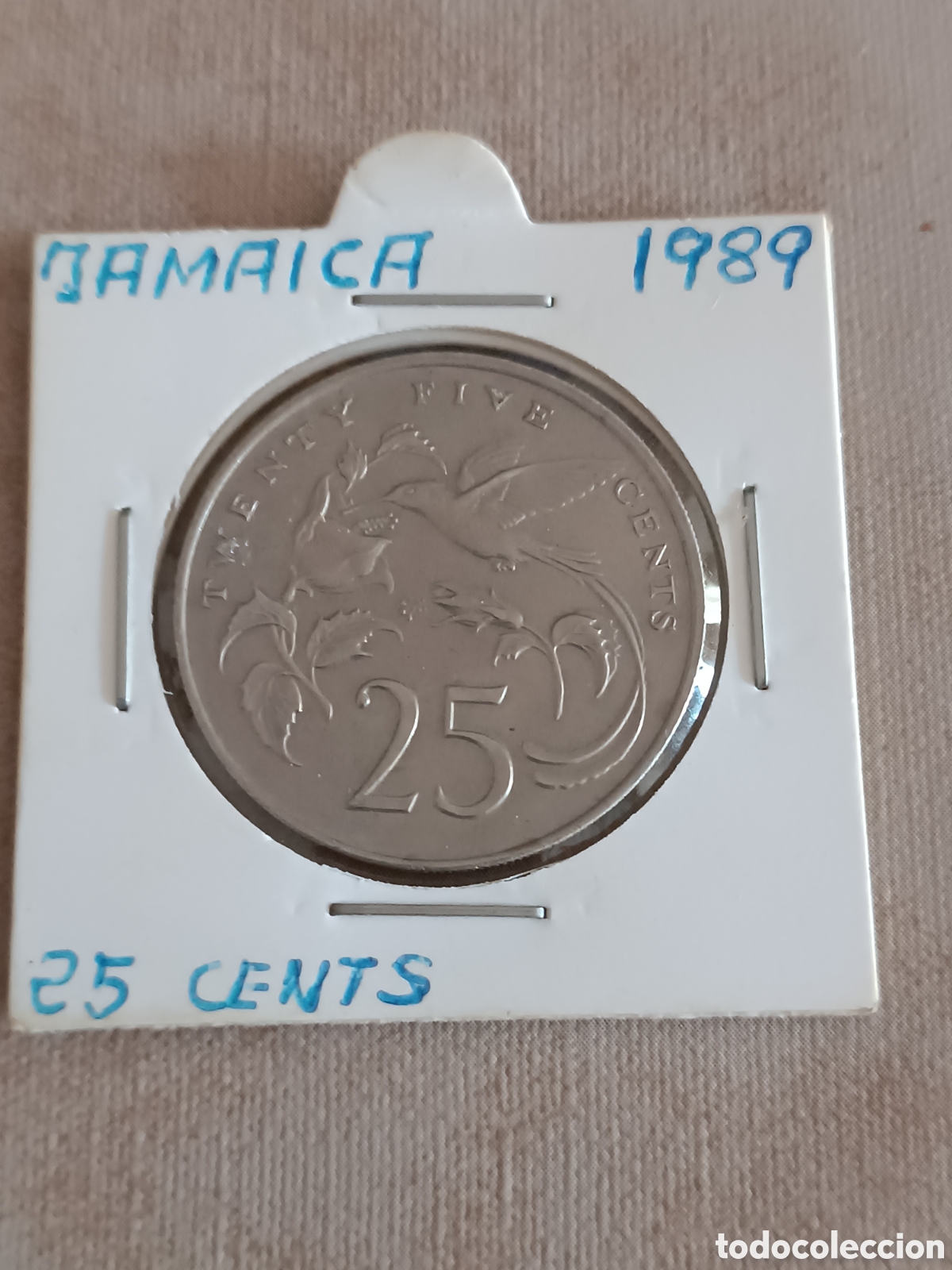 Monedas antiguas de Am&eacute;rica: moneda de 25 Cents de Jamaica de 1989.