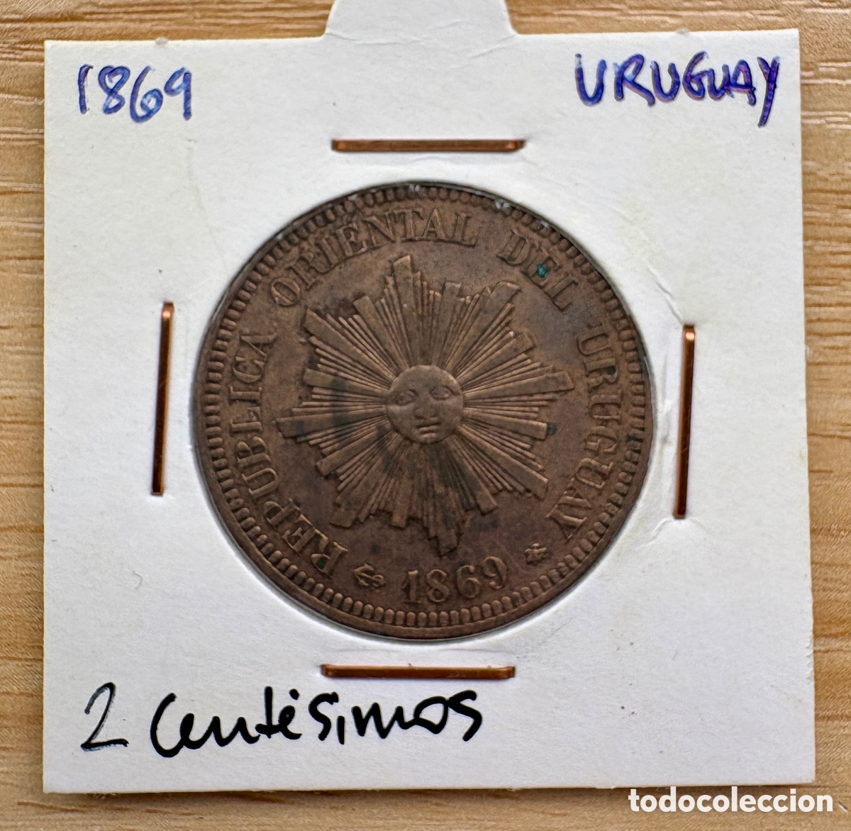 Monedas antiguas de Am&eacute;rica: Moneda 2 cent&eacute;simos 1869 Uruguay