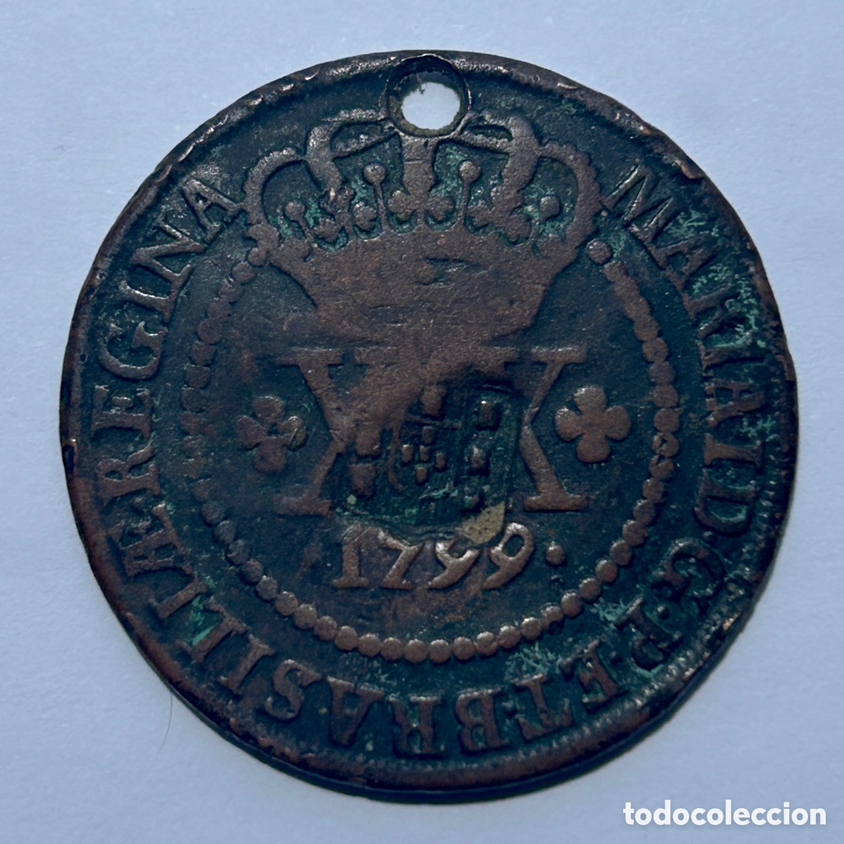 Monnaies anciennes d'Am&eacute;rique: 20 reis 1799. Resellado. Brasil