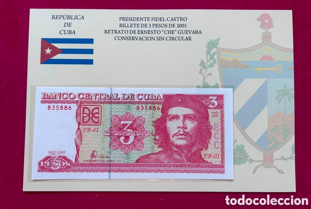 Monedas antiguas de Am&eacute;rica: Billete Cuba - 3 Pesos 2005 - Retrato Ernesto &rdquo;Che&rdquo; Guevara - Sin Circular