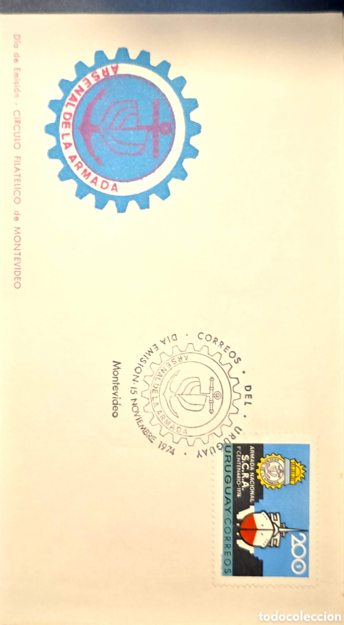 Monedas antiguas de Am&eacute;rica: CA)Uruguay&middot; 1974 &middot; Naval Centenary &middot; Commemorative postal envelope issued for the 100th anniversary