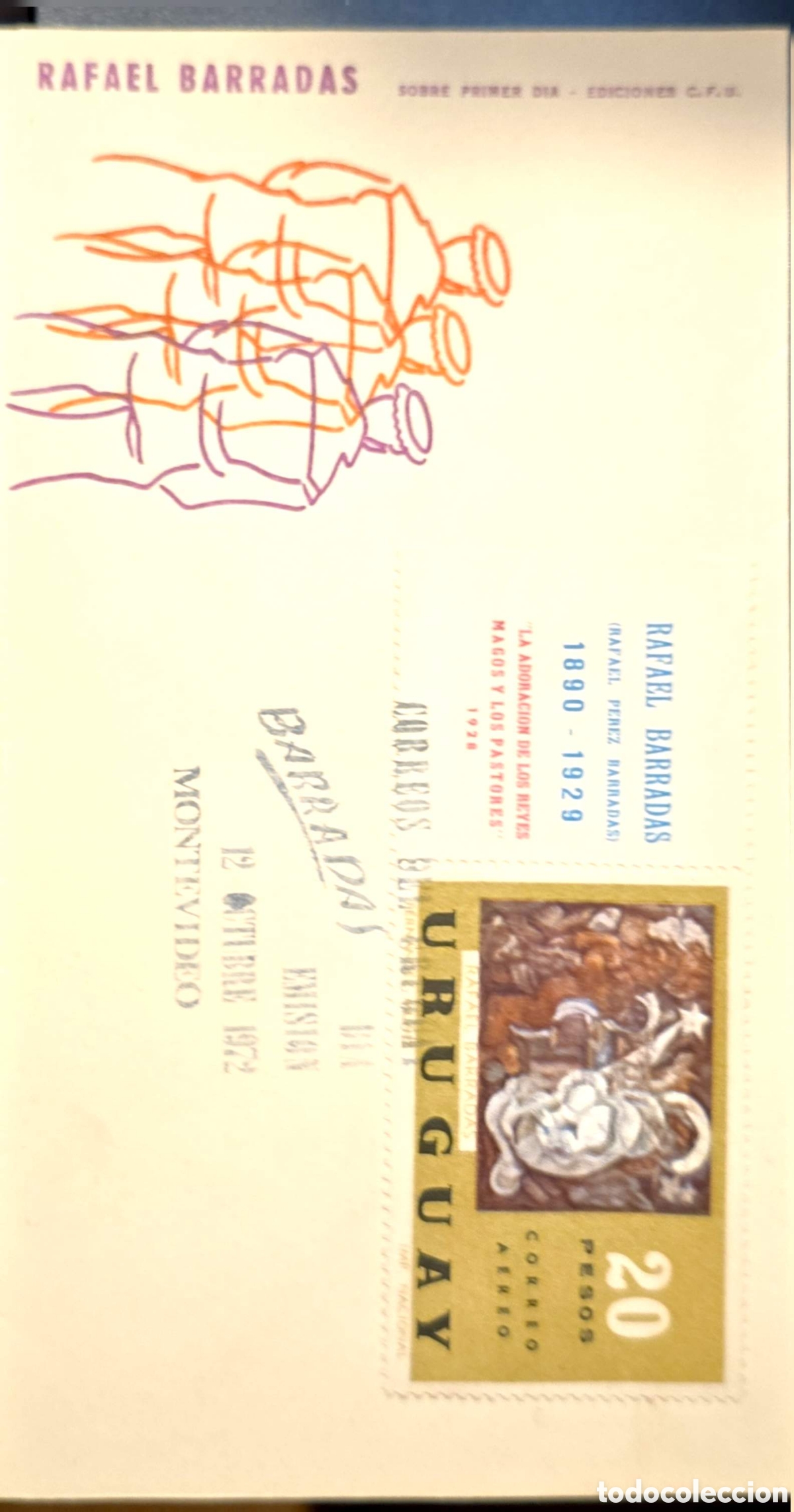 Monedas antiguas de Am&eacute;rica: CA)Uruguay &middot; First Day Cover honoring painter Rafael P&eacute;rez Barradas (1890&ndash;1929